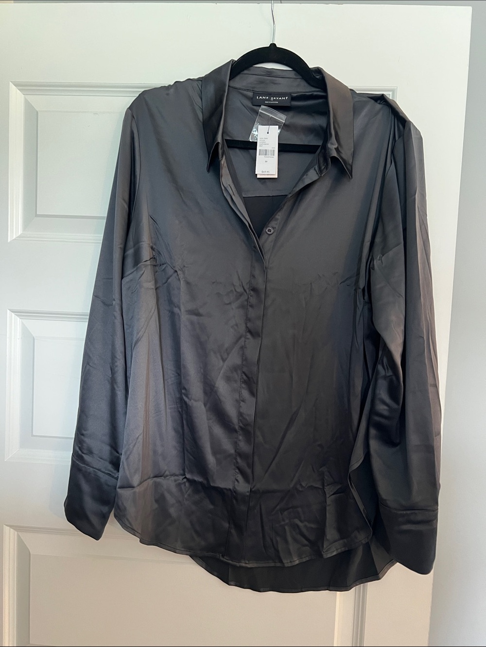 Lane Bryant Charcoal Satin Button-Down Blouse